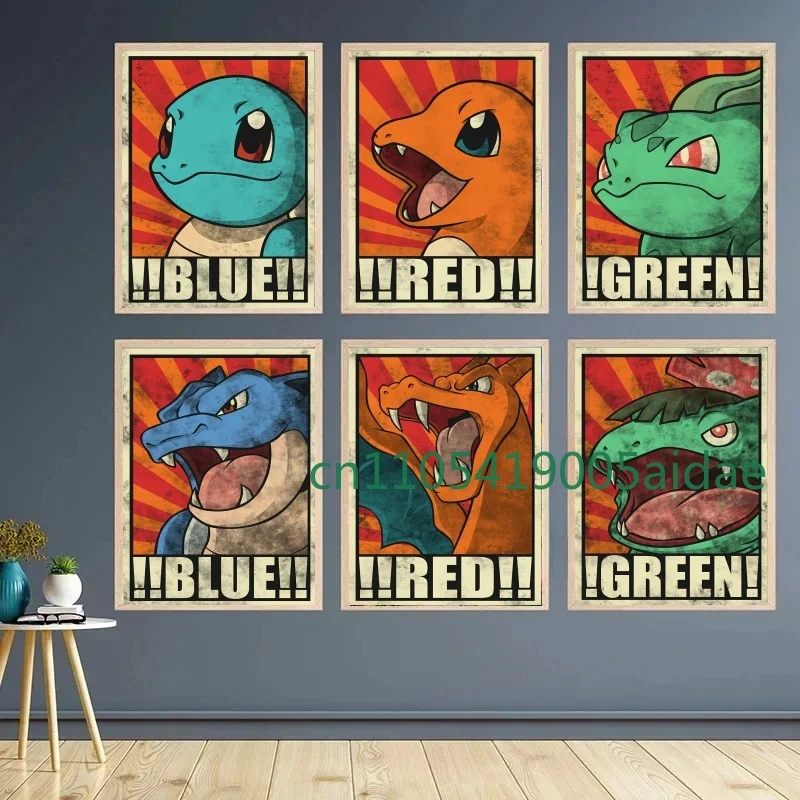 

Anime Pokemon Canvas Painting Charmander Bulbasaur Squirtle Poster and Print Watercolor Wall Art Picture Home Decor Kids Gifts