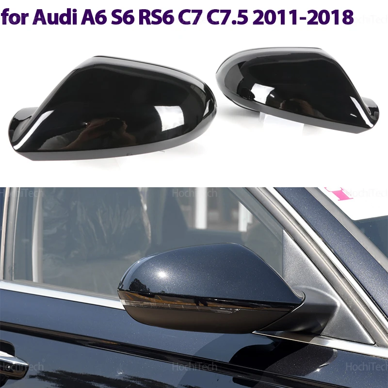 

2x Carbon Fiber Look Black Rearview Side Mirror cover Caps for Audi A6 S6 RS6 C7 C7.5 2011-2018
