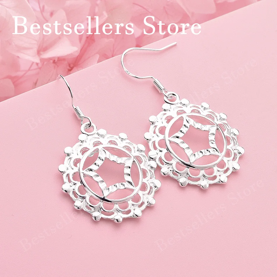 925 Sterling Silver Exquisite Hollow Five-Pointed Star Lace Earrings Women's Gift Wedding Accessories Fashion Jewelry
