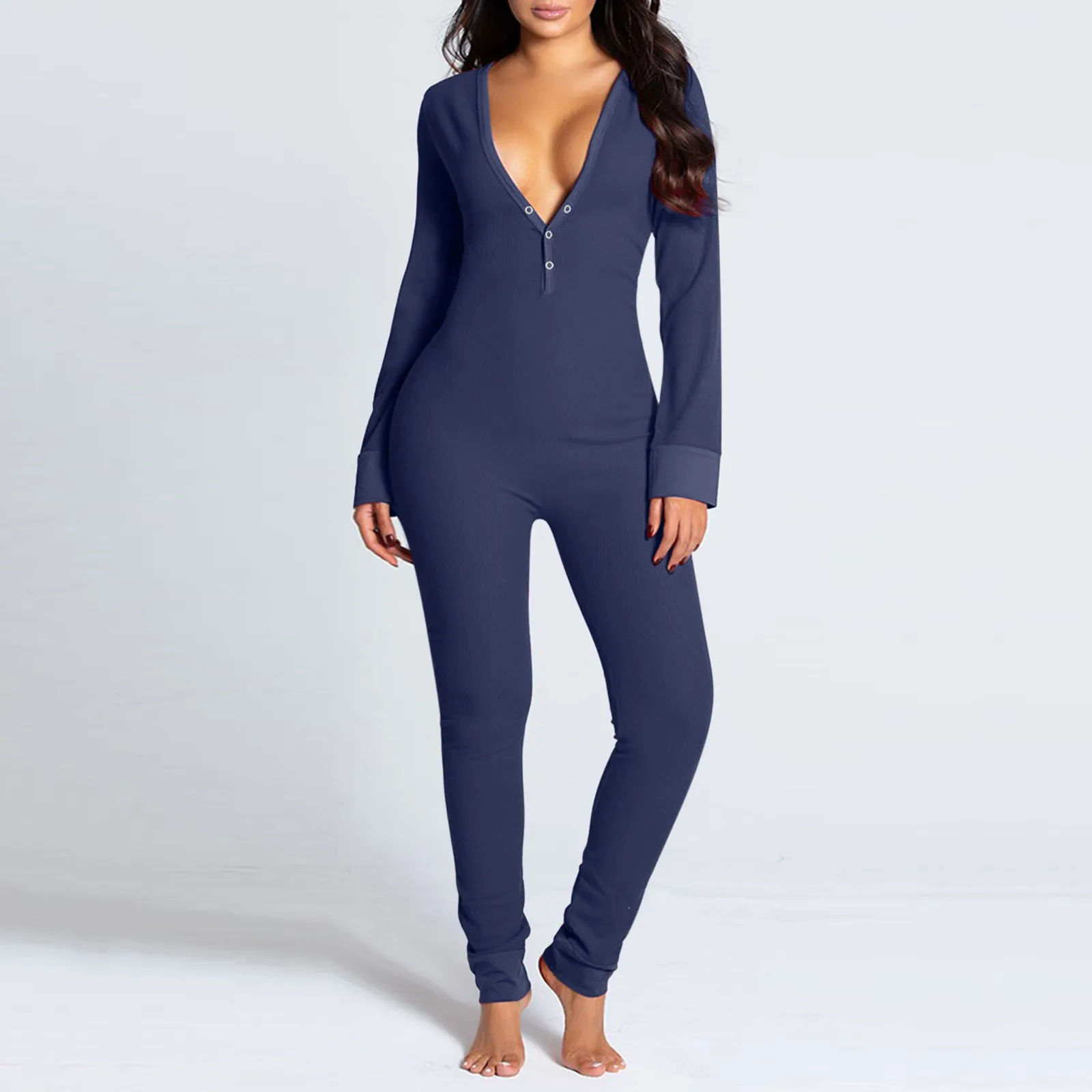 Sexy Onesies Womens Jumpsuits Pajamas Butt Flap Union Jumpsuit Romper Long Sleeve Bodysuits One Piece Sleepwear Overall 2023