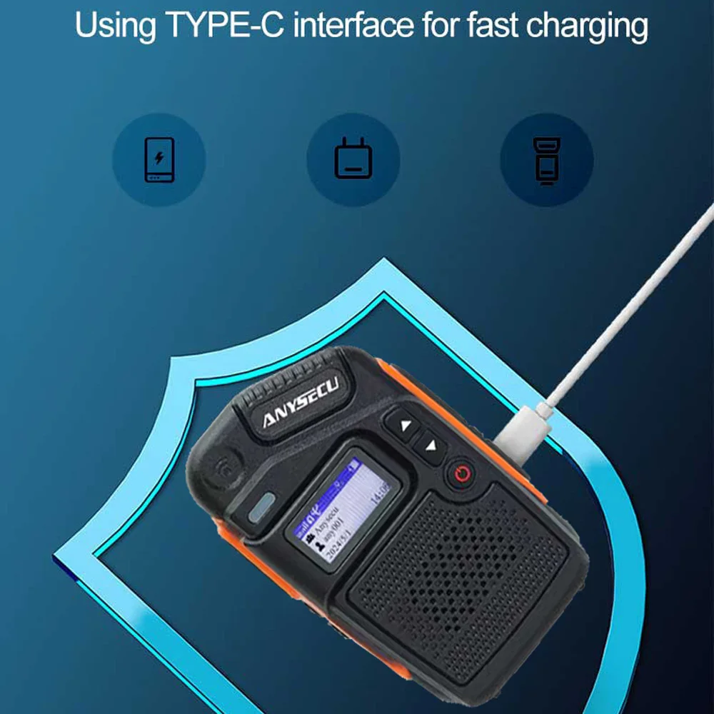 Anysecu C200 4G เครือข่ายวิทยุ Real-ptt Long Talk ระยะทาง RTOS ระบบ Type-C ชาร์จ GPS Mini POC Walkie Talkie