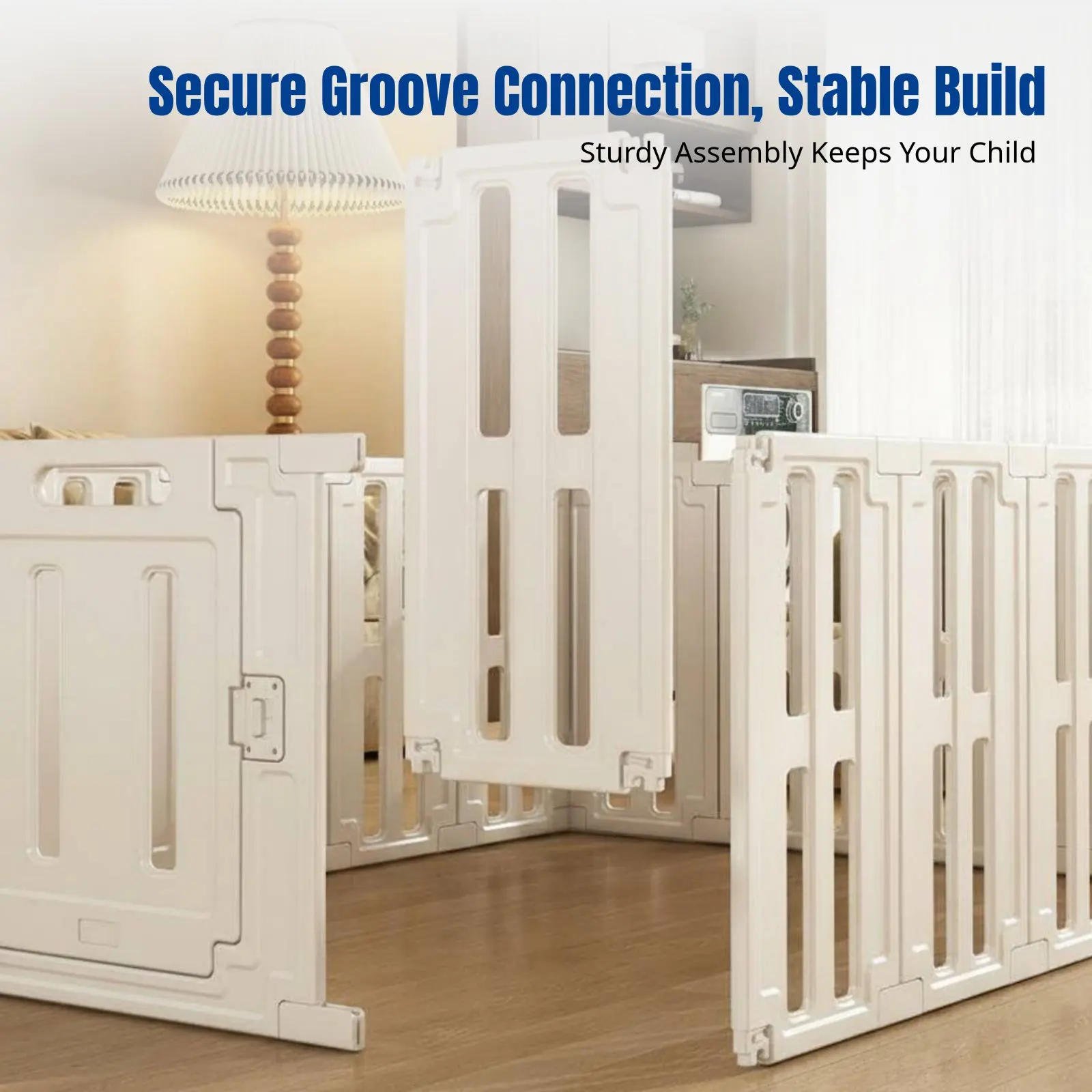 Infant Play Yard, Indoor Fence, Crawling Mat, Secure Guardrail, Adjustable Shape, Double Lock, Child Play Area, Anti-Tip