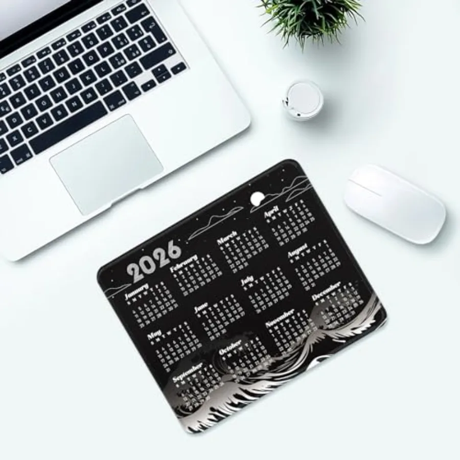 2026 Calendar Mouse Pad, 240mm×200mm Small Waterproof Mouse Mat with Stitched Edges and Non-Slip Rubber Base for Office Home Ga