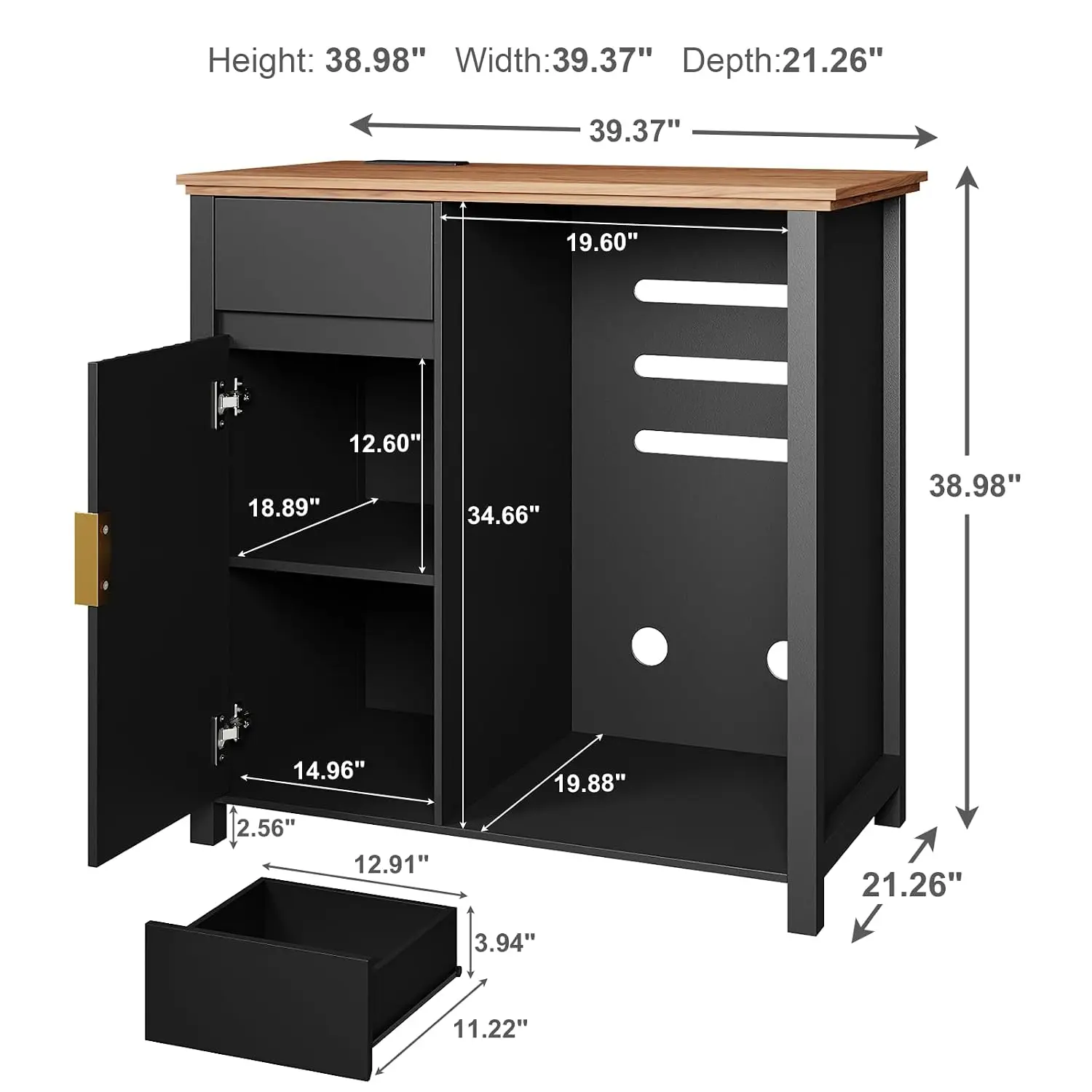 Mini Fridge Cabinet with Charging Station, Fluted Coffee Bar Beverage Wine Storage, Kitchen Dining Living Room, Customized