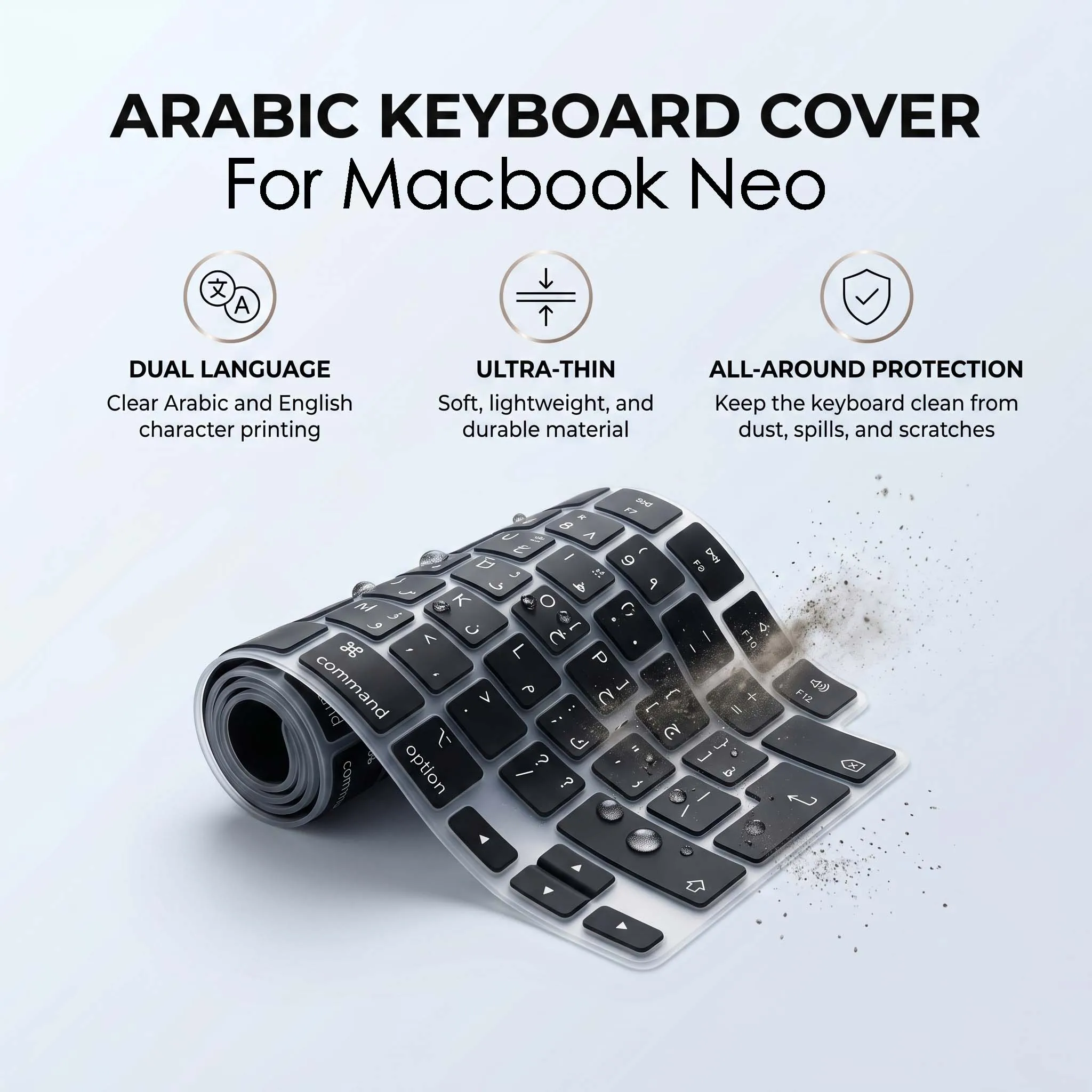 

Силиконовый чехол-накладка для клавиатуры Macbook Neo 13 дюймов с Touch ID A18 Pro, английская раскладка, водонепроницаемый