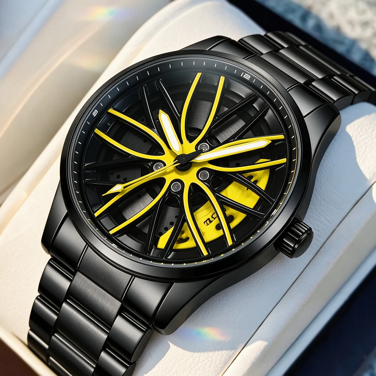 Fashion Men Sports Watch Car Wheel Watches Men's Quartz Watch Stainless Steel Waterproof Luminous relógio masculino