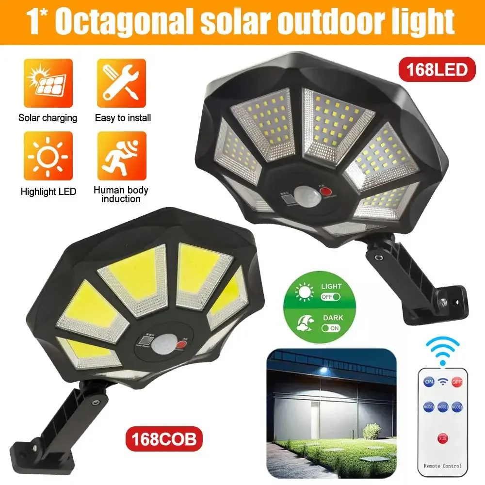 168LED/COB Solar Light with Motion Sensor Outdoor Street Lights 8 Light Powered Outdoor Light Motion Sensor for Yard Street Lamp