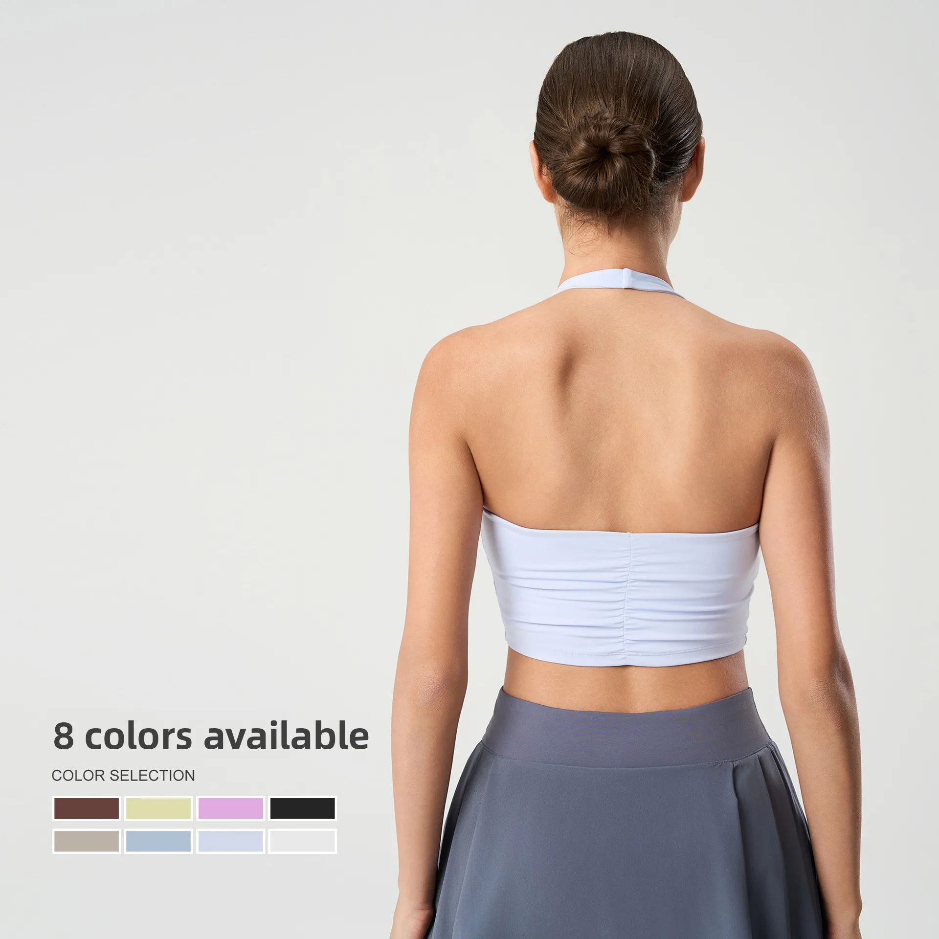 Women Solid Halter Sports Bra Backless Push‑Up Anti‑Sagging Padded Shockproof Yoga Gym Running Fitness Workout Top