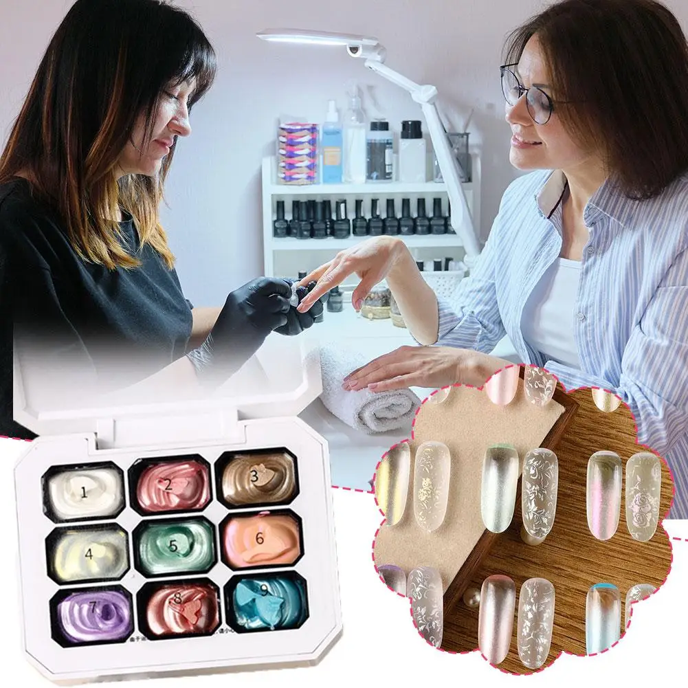 Professional Nail Tools Set 9 Colors Sexy Nail Art Pat Glue Set Pearlescent Fine Flashing Gradient Lasting Nail Pat Painting Gel