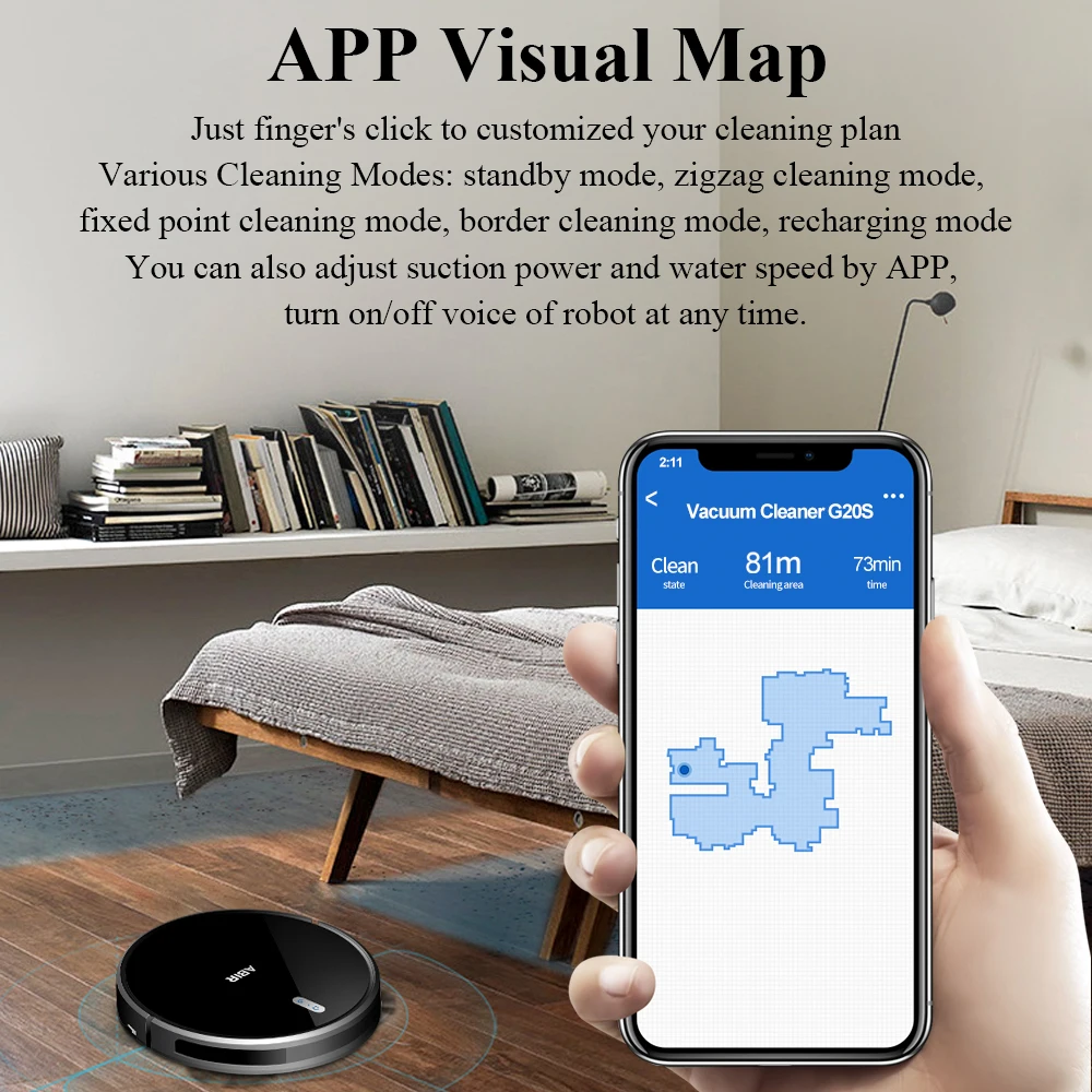 ABIR G20S Robot Vacuum Cleaner,Smart Mapping,6000Pa Suction,Remote Upgrade, Electric Wet Mop,WIFI APP Floor Washing for Home