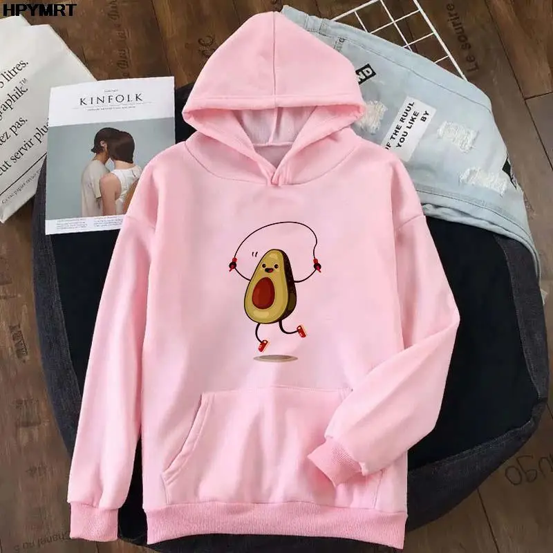 

New Autumn Sweatshirts Women Pink Top Hooded Sweatshirt Long Sleeve Cute avocado Printed Graphic Hipster hoodie Female clothes