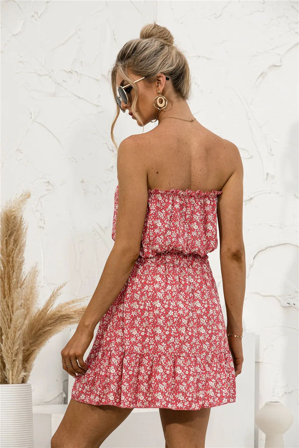 Floral A-Line Skirt Bandeau Cinched Waist Women's Summer Dr High Waist Svel Street Sle Polyester Blend Wrap Chest