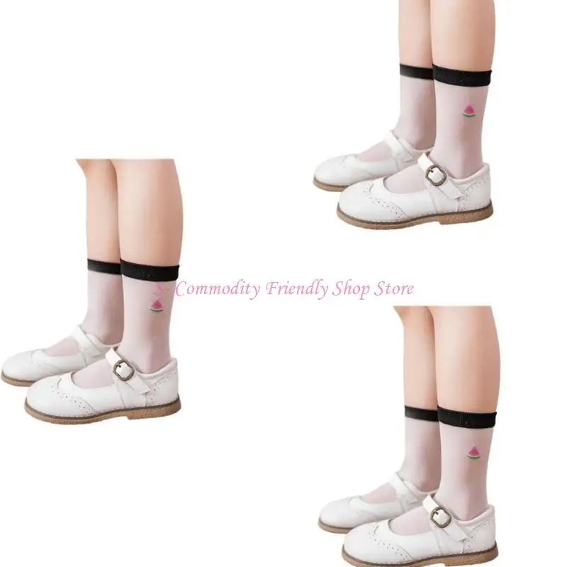 

85AE 3 Pair Nonslip Kids Calf Socks Summer Fruit Pattern Breathable Nylon Socks for Infants Girls Age 3-13Y