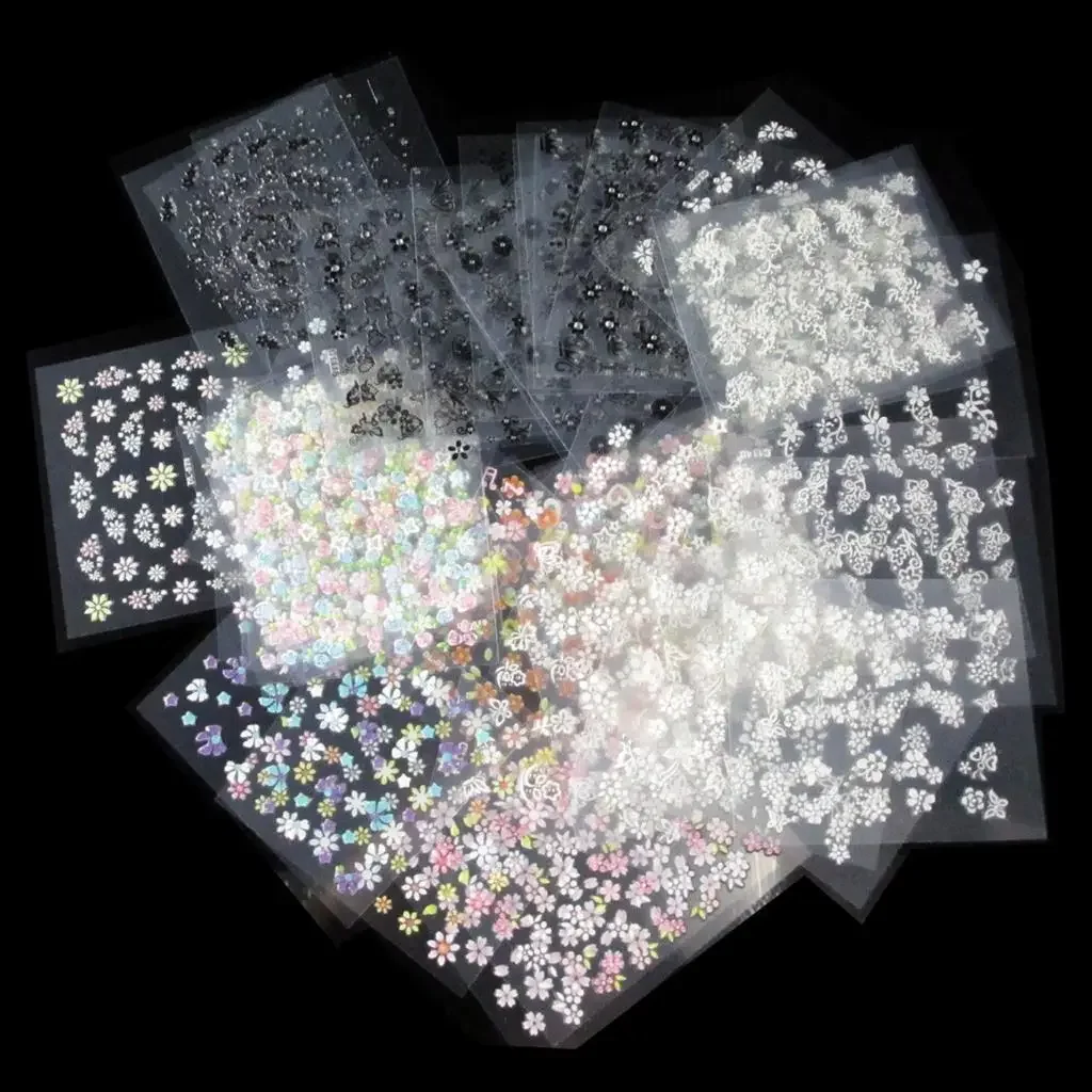 Nail Art Sticker Set 3D Bloem Nageldecoratie Willekeurig Patroon Zelfklevende Designer Decals Manicure Aupplies en Accessoires #