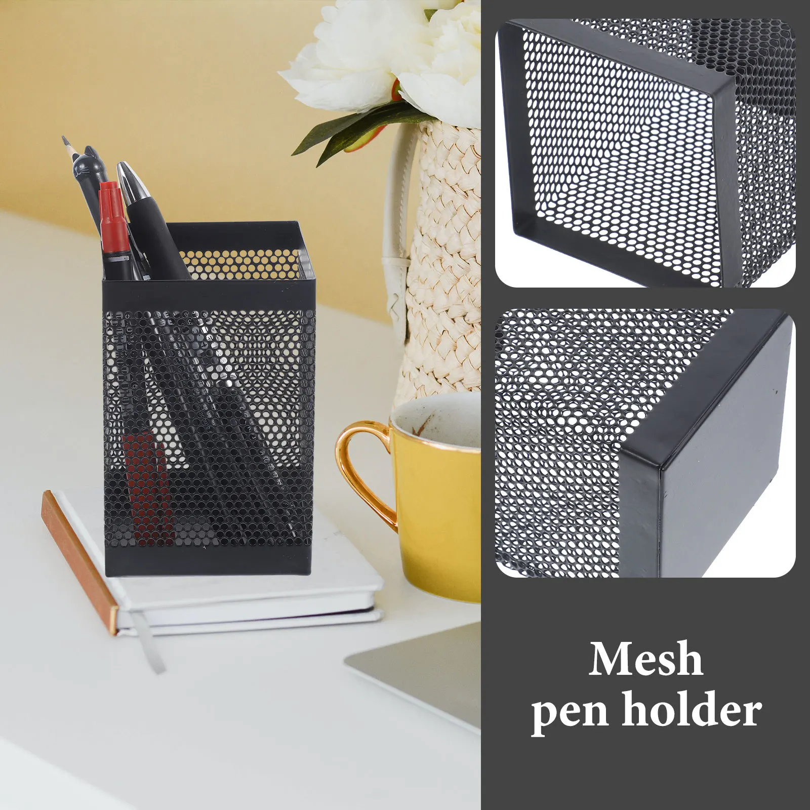 Metalen pennenhouder Grote capaciteit Mesh Design Desktop Organizer voor Office Home Study Slaapkamer Decoratieve briefpapier opbergbeker