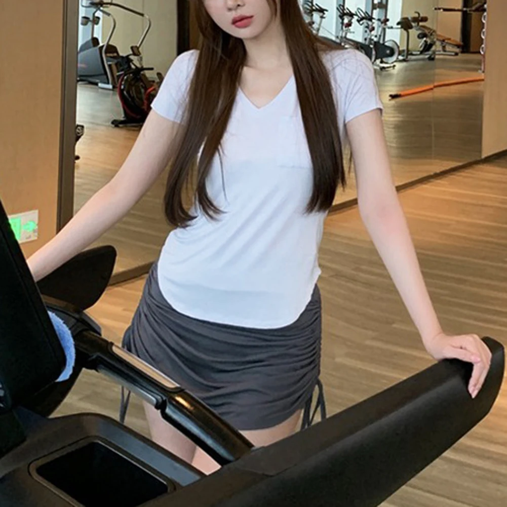 قميص نسائي كاجوال بأكمام قصيرة غير منتظم بقصة ضيقة ومناسبات صيفية غير رسمية ملابس غير رسمية مريحة بطول منتظم #5