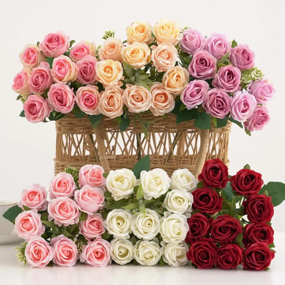 

Artificial Rose Flower 10 Heads Realistic Non-Fading Curled Petals Wedding Centerpiece Fake Rose Flower Plant Party Supplies