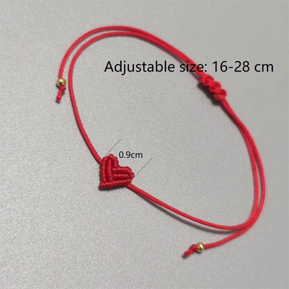 Hand Knitted Peach Heart-Shaped Bracelet Adjustable Red Rope Lucky Charm for Women Men Couples Besties - Handiwork Gift