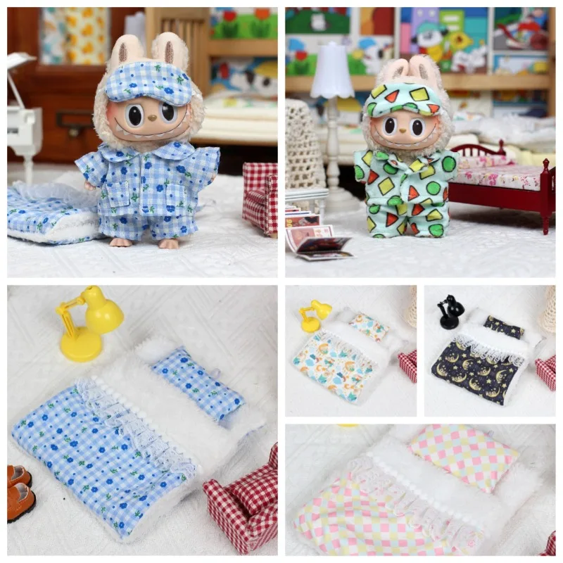 

Labubu Doll Clothes (1st/3rd Gen) - Doll Accessory, Home Wear Pajamas with Blue Floral Print & Sweet Macaron Style cute toys