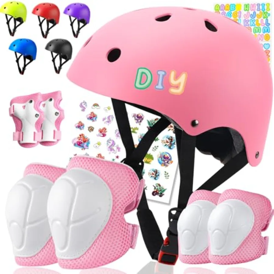 

Color Gradient Bike Helmet and Pads Adjustable Helmet for Protective Gear Set with Elbow Knee Pads Wrist Guards for Cycling Bic