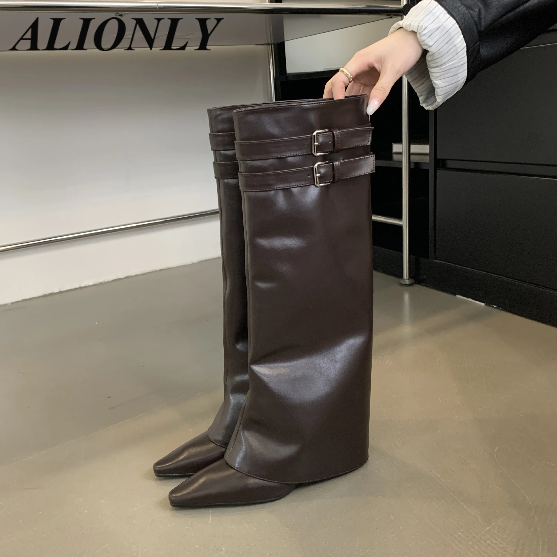 

Alionly 2026 New Sexy Patent Leather Women's Over The Knee Boots Pointed Toe Zip Stiletto Thin Heels Long Thigh High Shoe