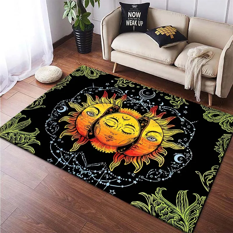 Persian Psychedelic Celestial Sun and Moon Tarot Rugs for Bedroom Game Play Room Decor Large Pad Non-Slip Play Are Living Room