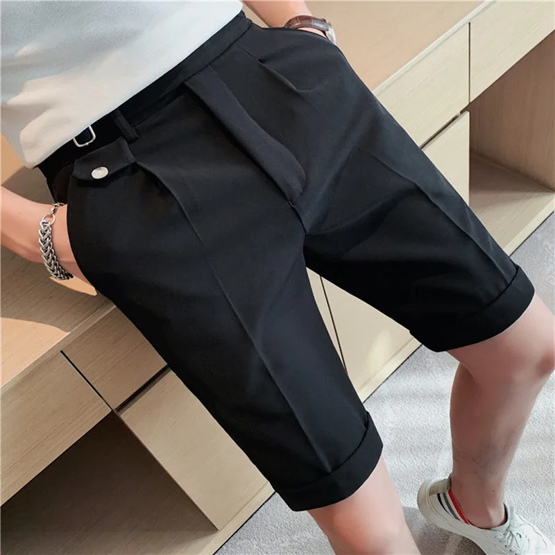 British style Summer Business Slim Fit Business Suit Shorts Men 2022 Simple Casual Short Pants Knee Length Formal Pants Homme