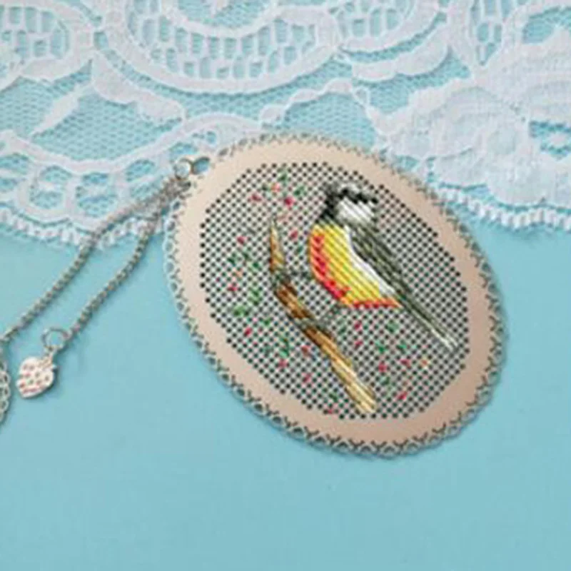 Birds DIY Craft Stich Cross Stitch Bookmark Metal Silver Golden Needlework Embroidery Crafts Counted Cross-Stitching Kit