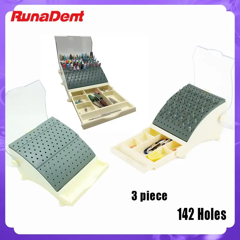 142Holes Dental Drill Bit Bracket Plastic Sterilization Box for High-Speed and Low-Speed Bur with Dustproof Cover and Drawer Box