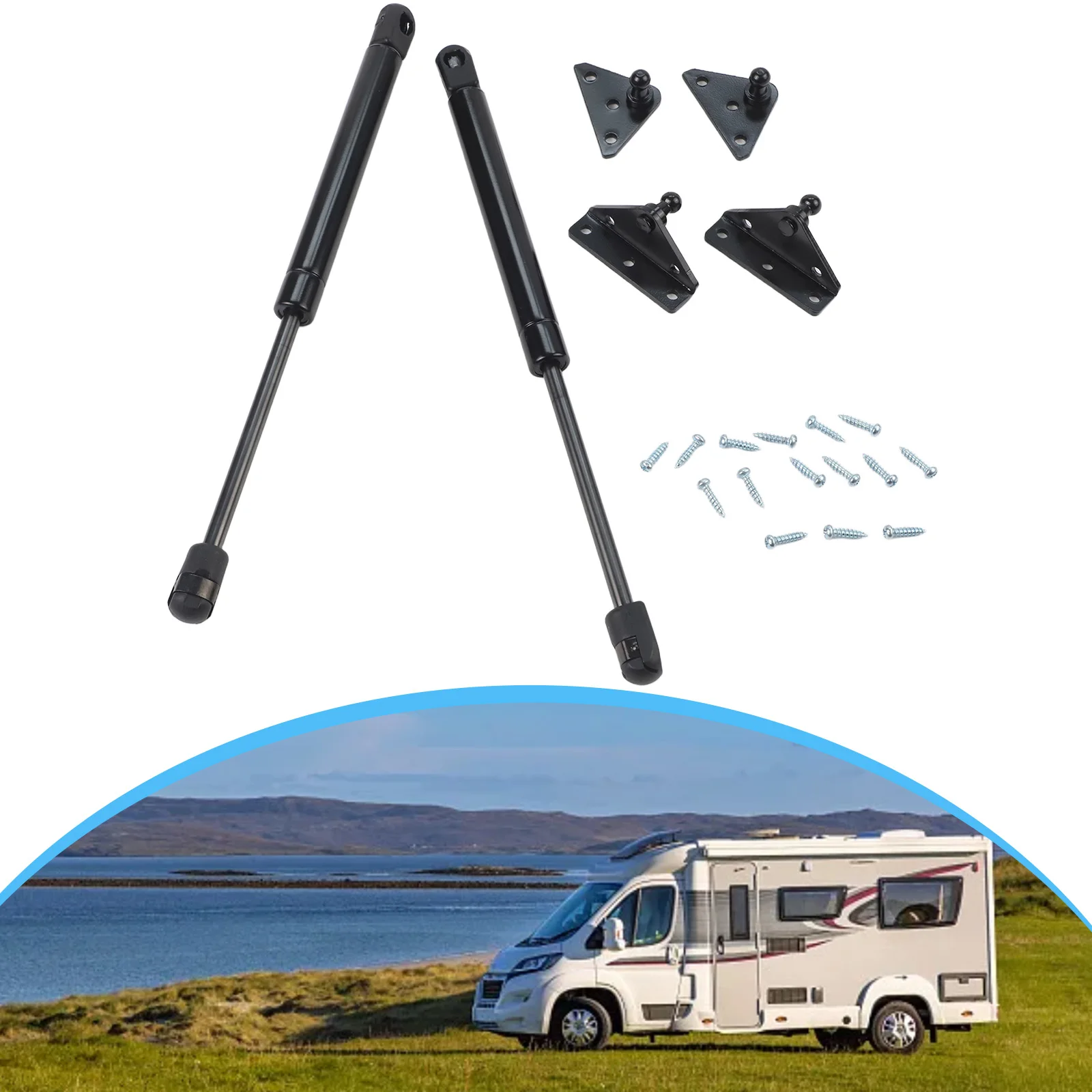 Aplicación de Camper Van como se muestra en la figura, accesorio de resorte de presión de aire para elevación de escotilla de barco, soporte de puerta de Camper