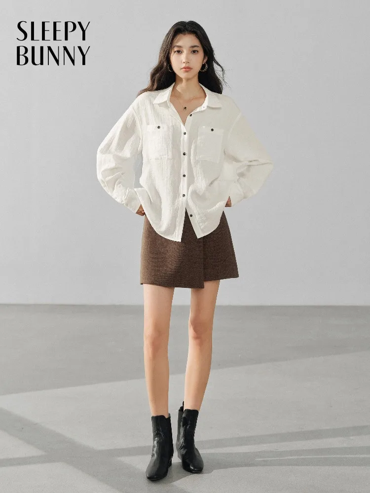 

Элегантная текстурированная белая рубашка с длинным рукавом, блузка для женщин, свободный повседневный шикарный топ на пуговицах для женщин, осенняя офисная и повседневная одежда