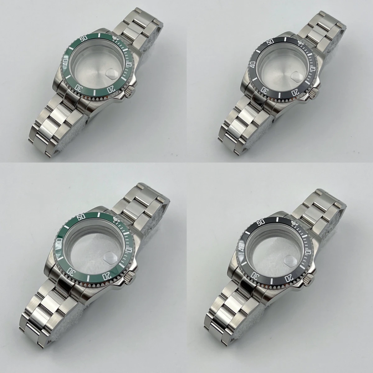 

40mm NH35 case, Middle polished glossy surface oyster bracelet, black/green modification, NH34/NH35/36