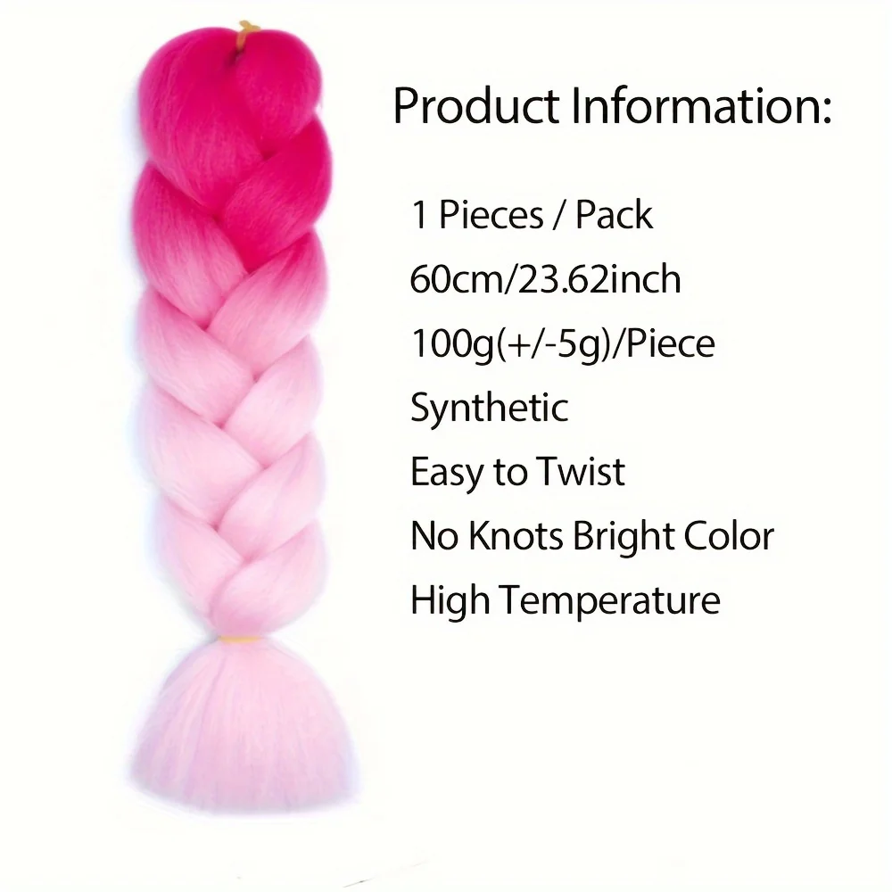 Ombre Jumbo Braiding cabelo sintético extensões peruca, Rainbow Crochet tranças para criança, Cosplay acessórios para o cabelo, 24 ", Y2K