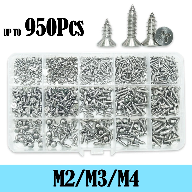 

950x 304 Stainless Steel Countersunk Head Tapping Screws M2 M3 M4 Phillips Flat Countersunk Head Self-Tapping Cross Wood Screw