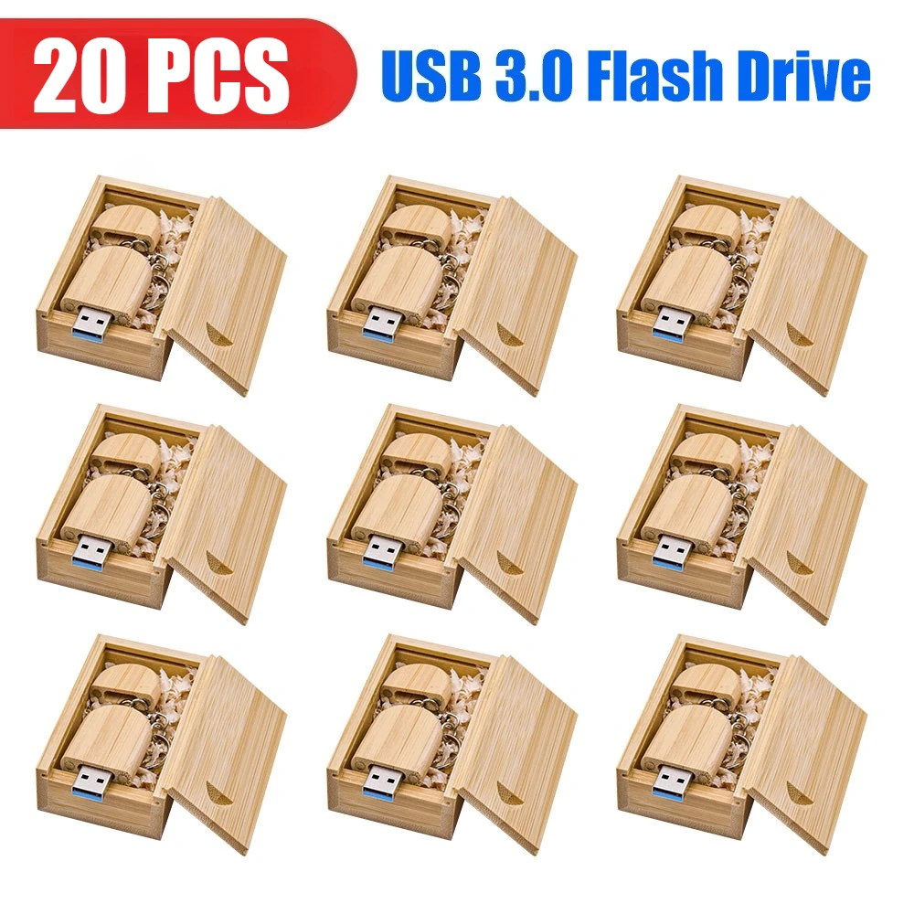 

20PCS Free Custom LOGO USB Flash Drive 3.0 128GB Free Key Chain Pendrive 64GB Natural Bamboo Pen Drive 32GB Wedding Memory Stick