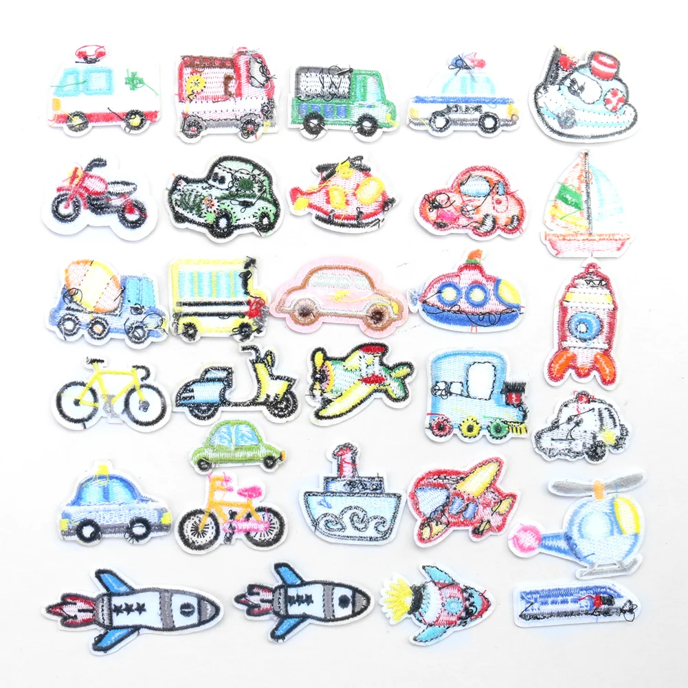 5PCS Cartoon Decor Patch Cars Motorcycle Truck Airplane Ferry Icon Embroidered Applique Patch DIY Iron Sewing on Badges Clothing