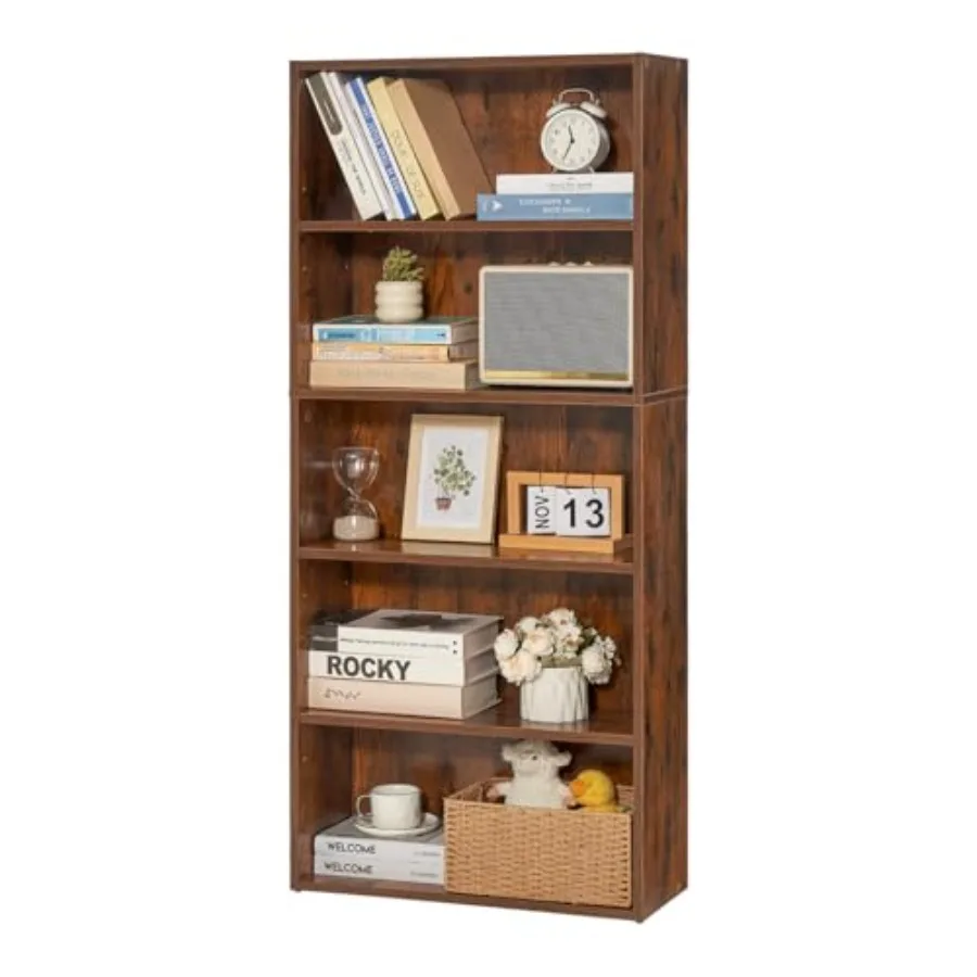 5 Tiers Narrow Bookshelf 53 In Wooden Open Bookcase With He…