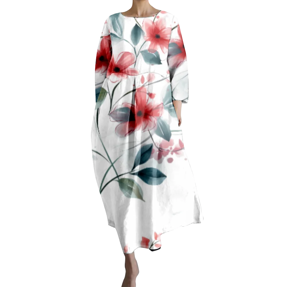 Summer Dress Women Stylish Floral Dresses Autumn Oversize Maxi Dress Beach Loose Sundress Holiday Vestidos Girl Elegant Robe