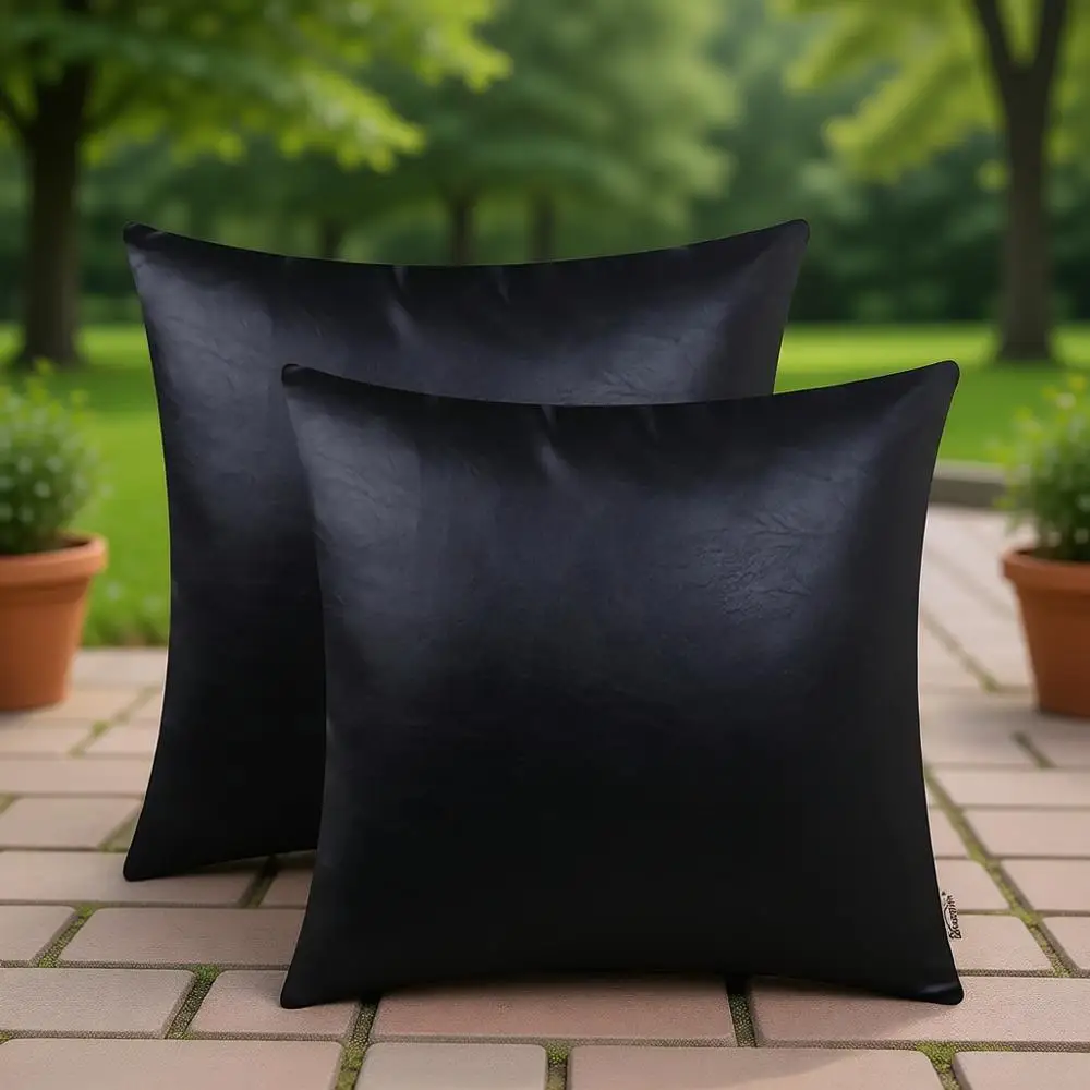 

Чехлы для декоративных подушек из кожи, 16x16 дюймов, набор из 2 штук, однотонные черные кожаные чехлы для домашнего декора