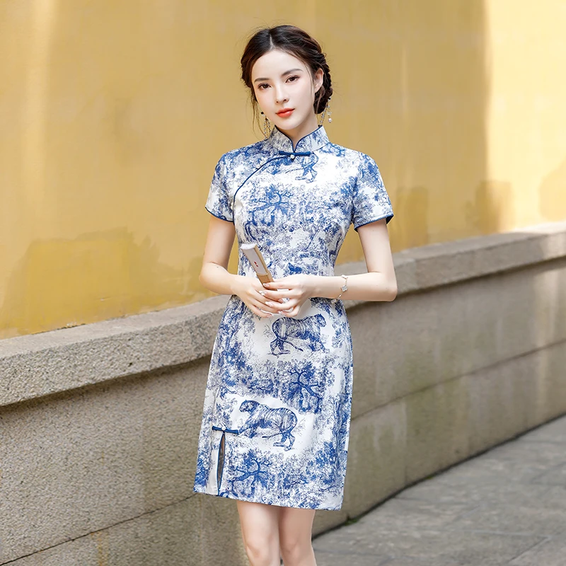 

Retro Traditional Chinese Style Improved Cheongsam 2022 Summer Qipao Dress Clothing Plus Size M-4XL