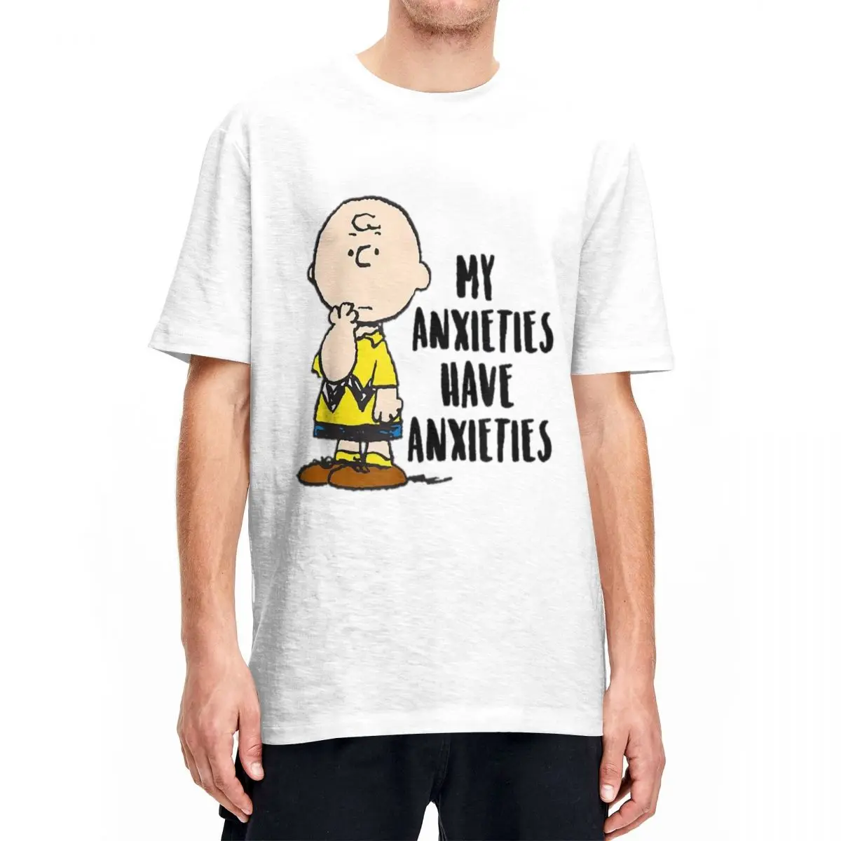 Peanuts Charlie Brown My Anxieties Have Anxieties Snoopy T Shirt Men Cotton T-Shirt Crew Neck Tee Shirt Short Sleeve Clothes