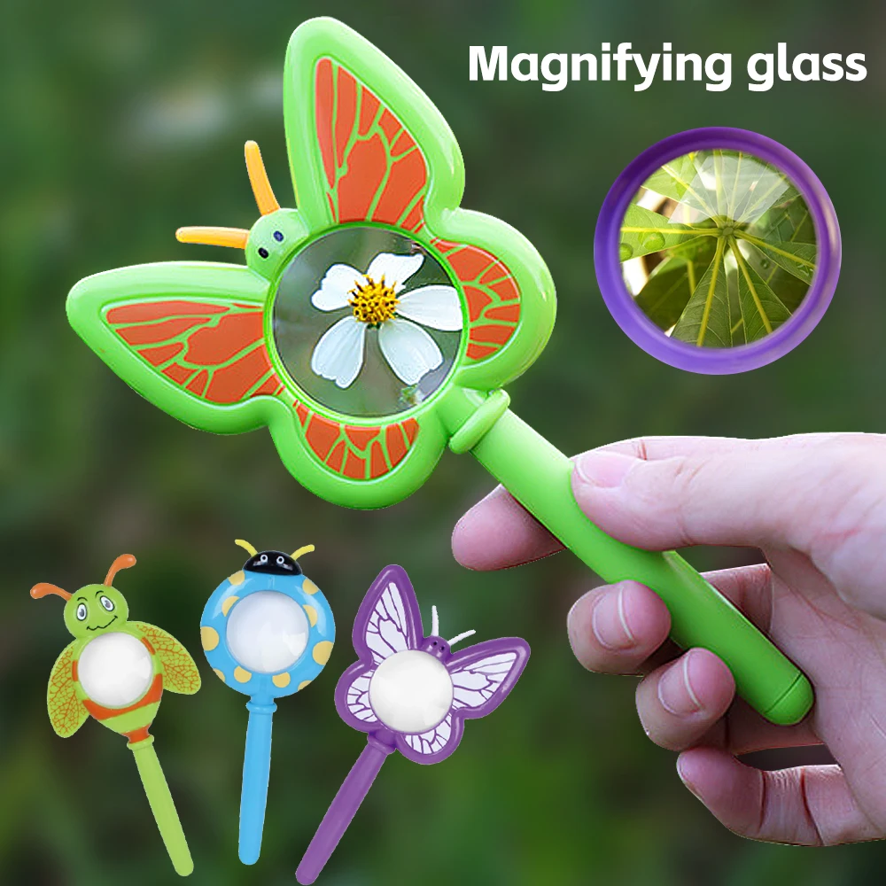 Children's cartoon handheld magnifying glass Outdoor exploration tool Insect plant magnification kid Plastic magnifying glass