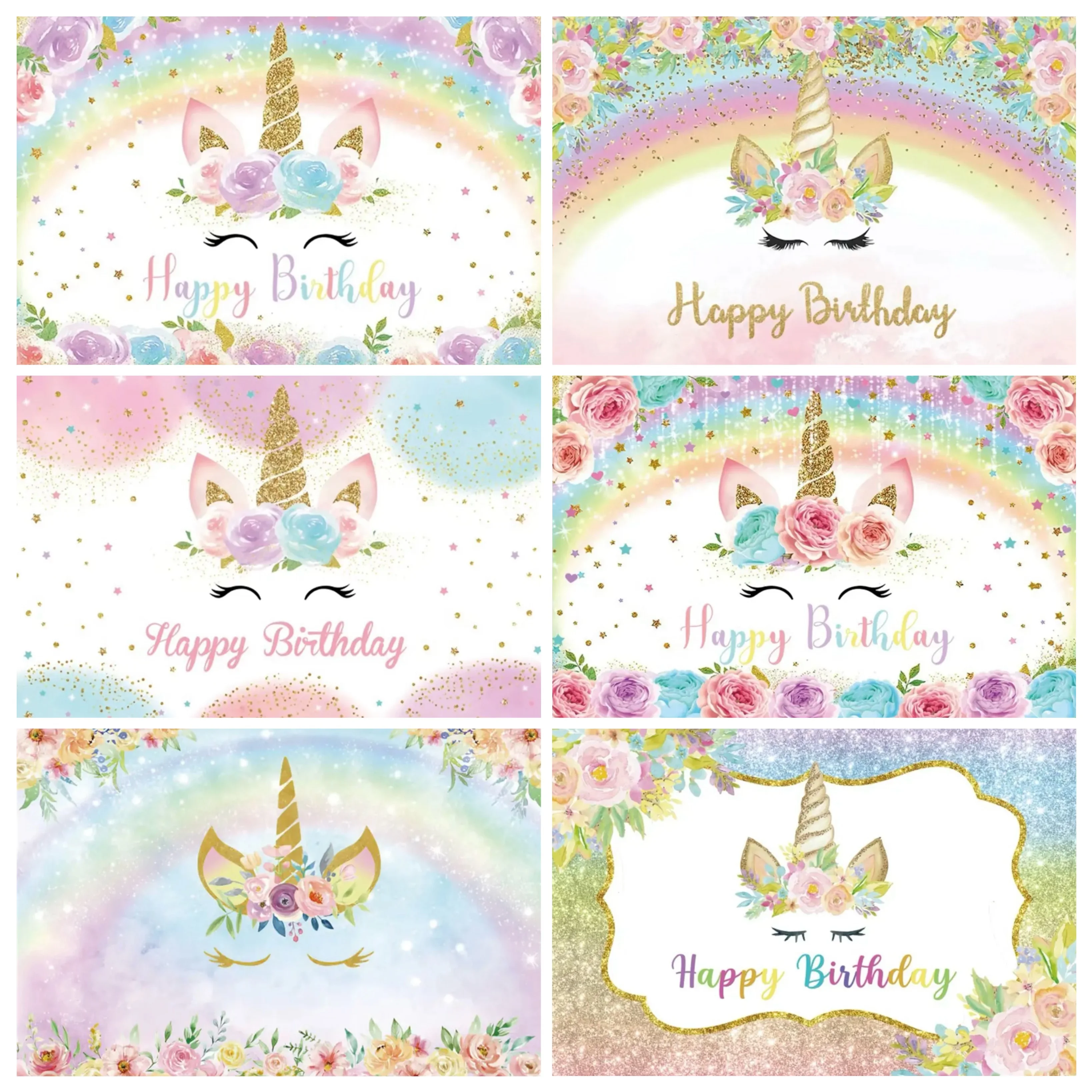 

Rainbow Unicorn Children's Birthday Party Backdrop Newborn Baby Decoration Watercolor Floral Baby Shower Photography Backgrounds