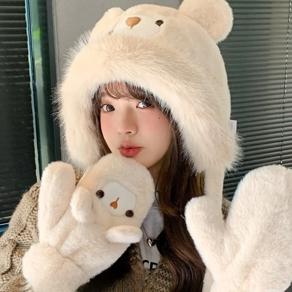 

Fashion Winter Cartoon Little Bear Women Thickening Warmth Hats Fairy All Match Streetwear Cap Y2k Preppy Girl Kawaii Beanies