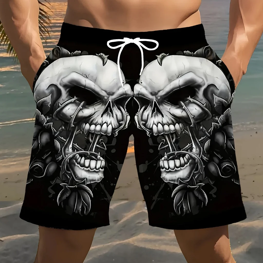 

New Off-road Sports Motorcycle Skeleton Printed Shorts Fashion Loose Quick Drying Breathable Beach Shorts Street Hip-hop Shorts