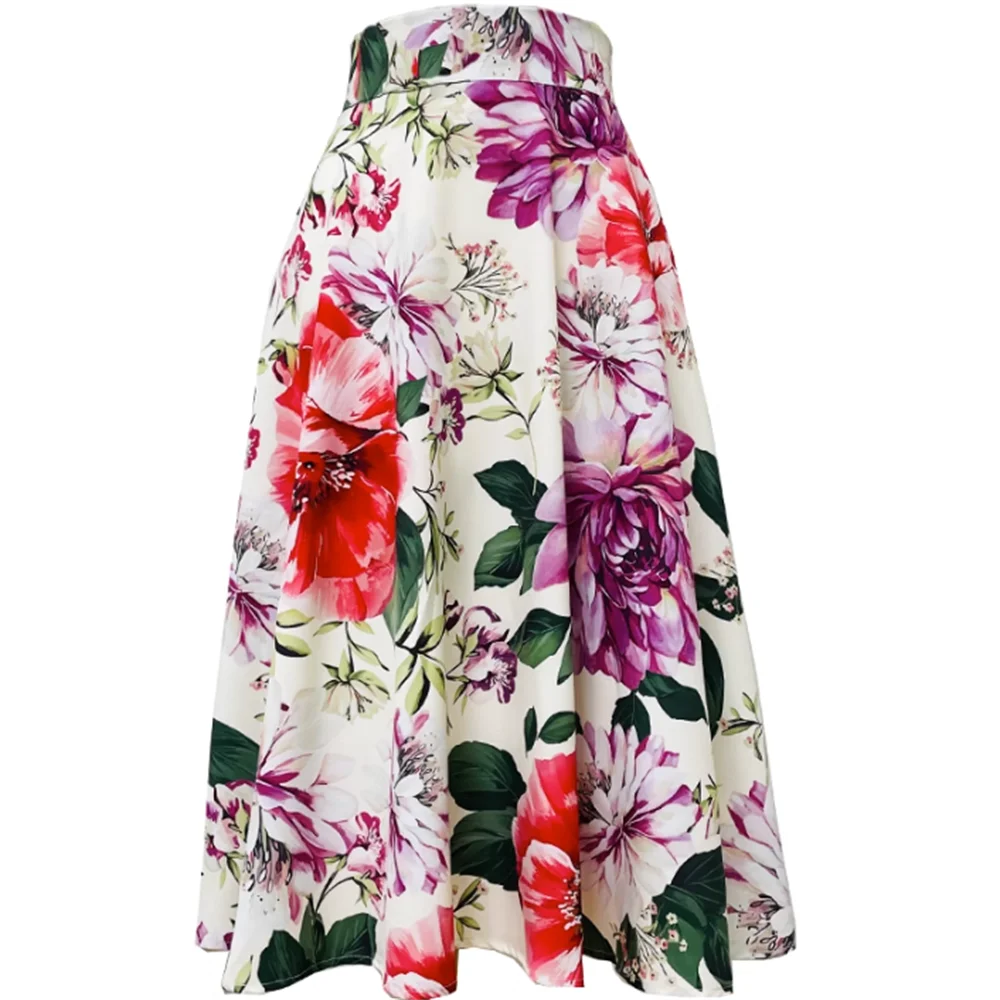 

Printed long skirt women summer chiffon retro flower umbrella skirt