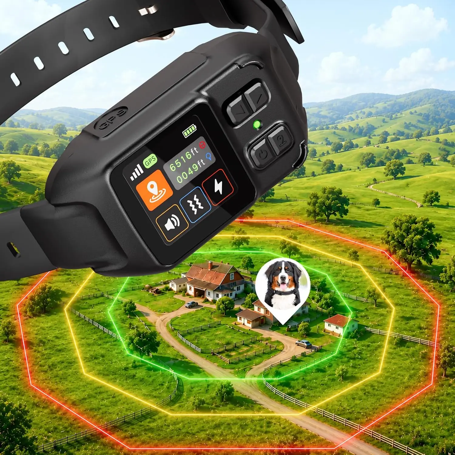 GPS Wireless Dog Fence System, Circular & Custom Boundary, No Subscription | 3 Training Modes:Beep/Vibration/Static, 49-6561FT R