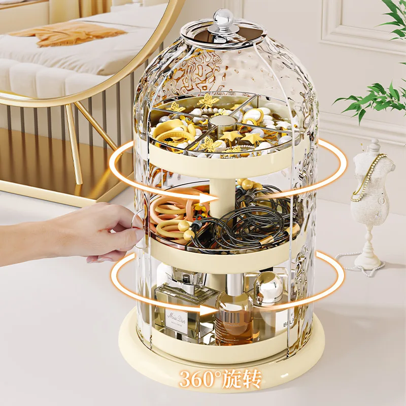 

Rotating Cosmetics Storage Box Transparent Sliding Door Pen Holder Lipstick Eyebrow Pencil Makeup Brush Dressing Table