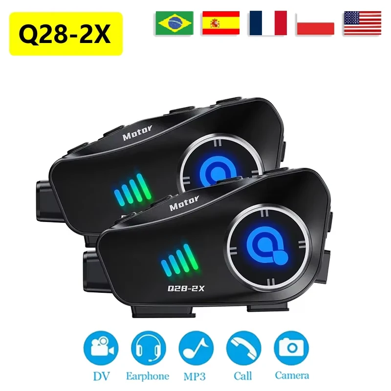 Le nouveau casque de moto Q28-2X interphone Bluetooth interphone pour 2 personnes Distance 1000 mètres 1080P Hd objectif Ultra grand Angle