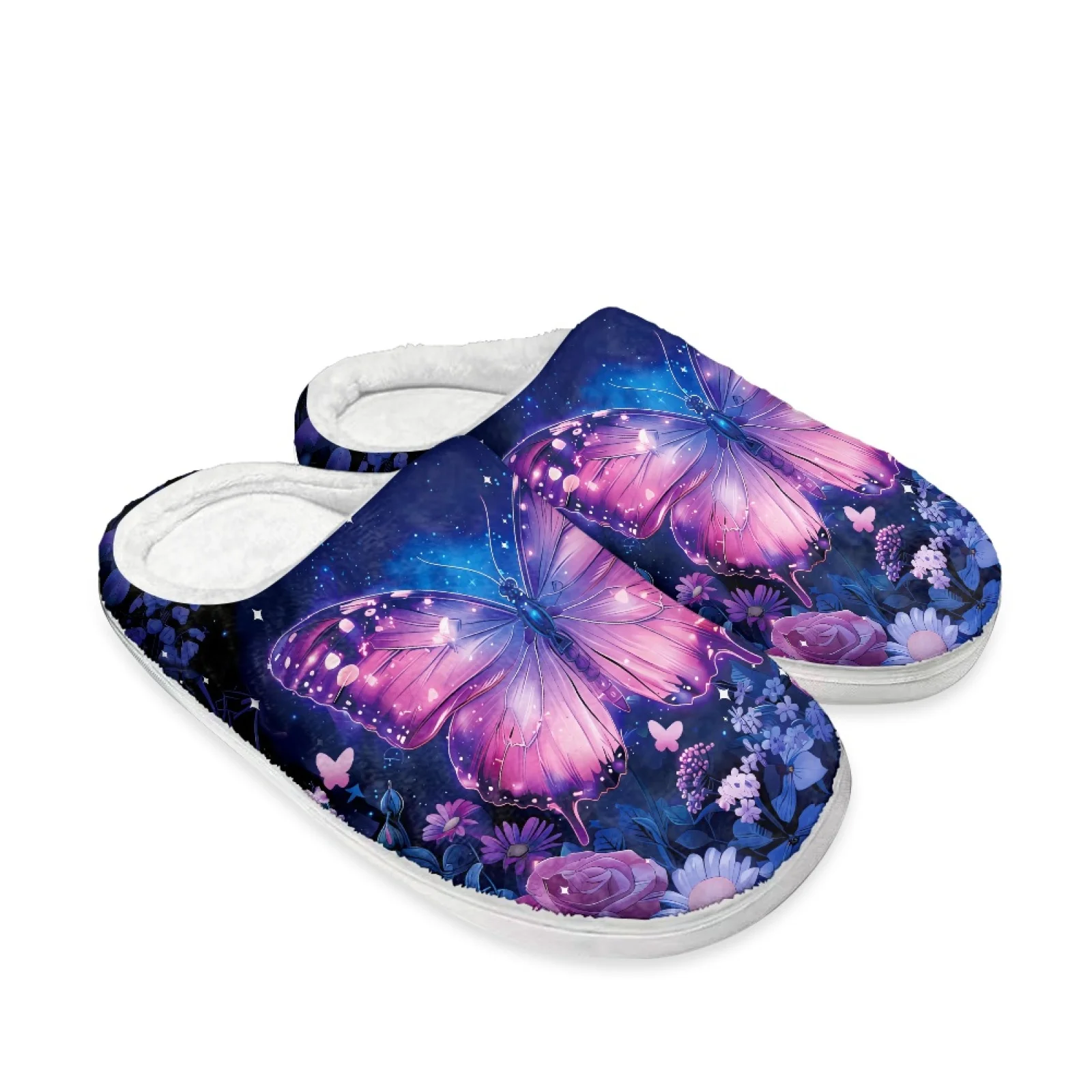 PENSTROLL Purple Butterfly Slip On Fleece Slippers House Shoes That Don't Rub Top Of Foot Wfh Cozy Essentials Slippers